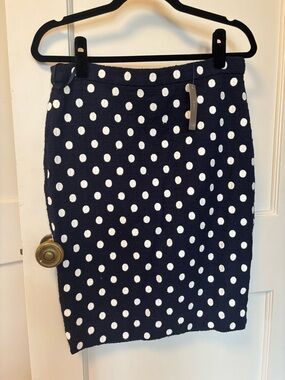 J. Crew Navy & White Polka Dot Pencil Skirt